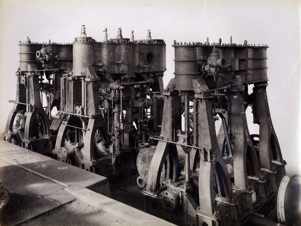 Yard No. 647, Baikal. Three Main Engines as Fitted to the Ice-Breaking Train Ferry Steamer Baikal by English Photographer