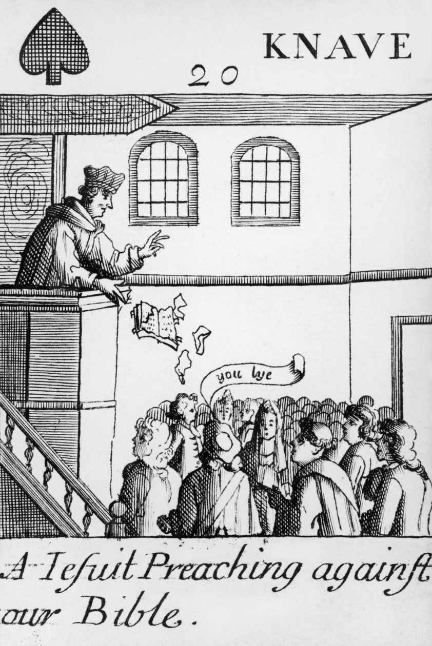 A Jesuit Preaching Against Our Bible, Jack of Spades, from a Set of Playing Cards by English School