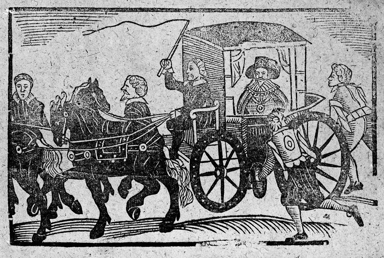 A nobleman in his carriage, an illustration from A Book of Roxburghe Ballads by English School