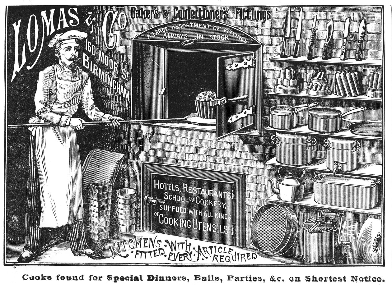 Advertisement for Lomas and Co., Suppliers of Kitchen Equipment by English School