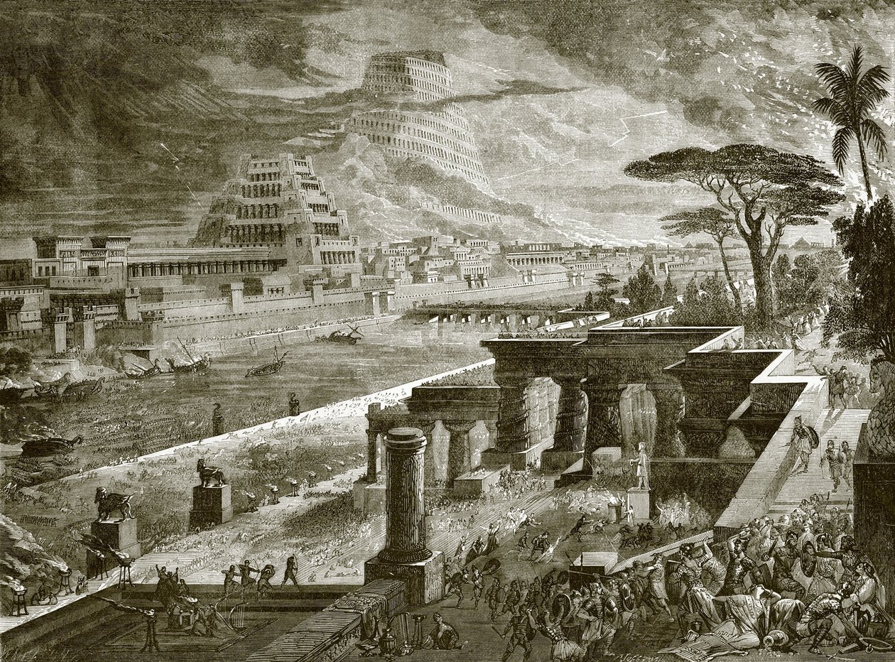 Babylon taken by the army of Cyrus the great by English School