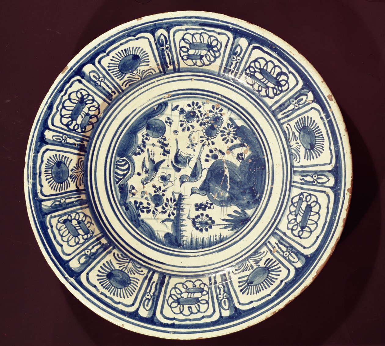 Blue dish, deriving from a late Ming Export, possibly from the Christian Wilhelm factory, Southwark, London, c.1635-40 by English School