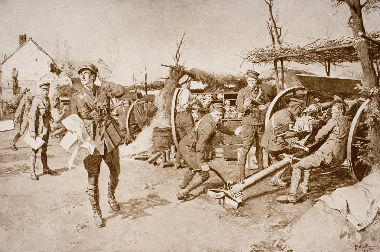 British Artillery Units Manning Guns at the Front by English School