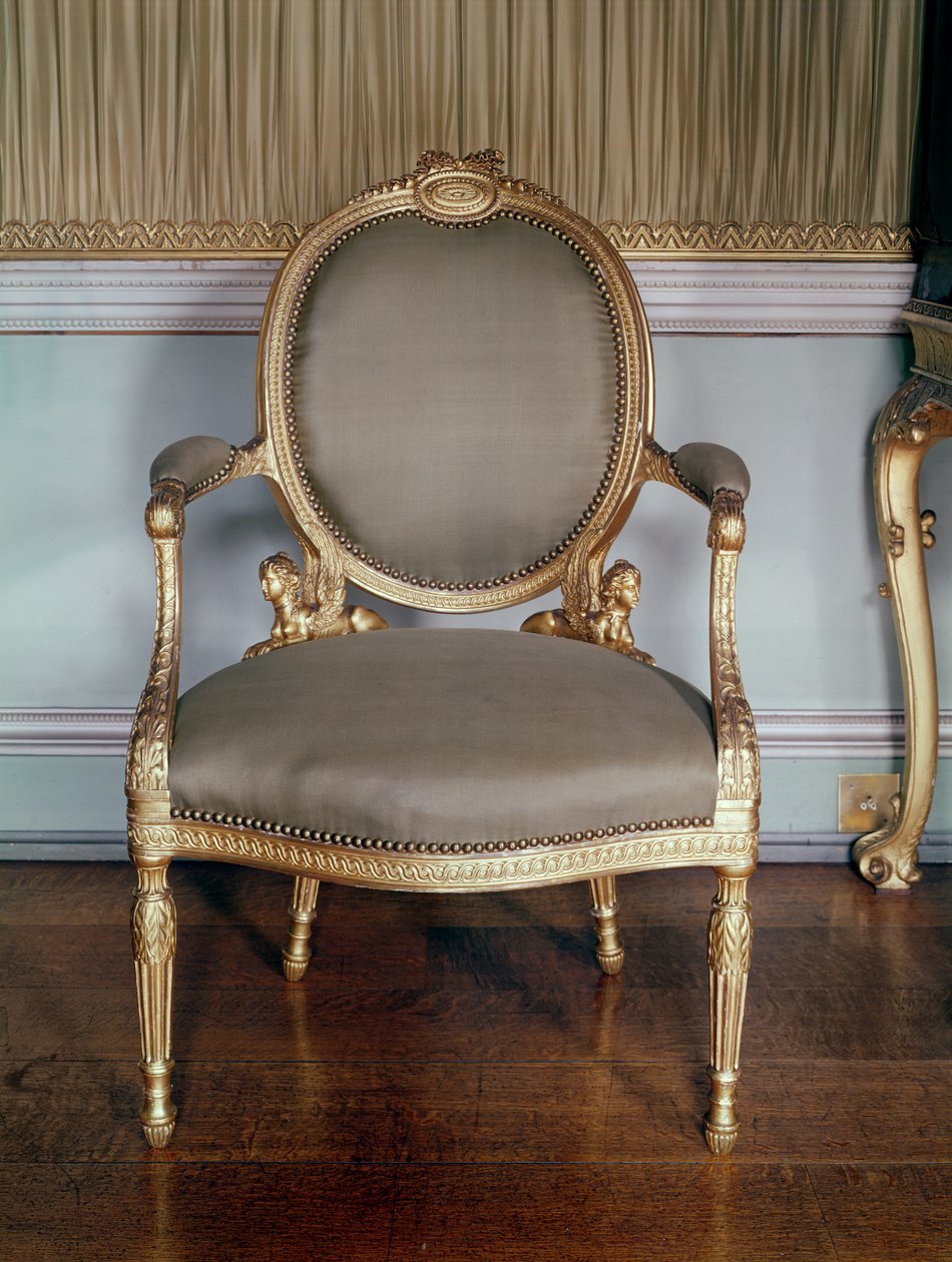Carved Armchair with Guilloche Moulding; Adams Design for a Chair for the Bedchamber at Osterley, 1777 by English School