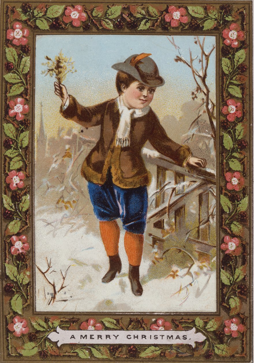 Christmas Card Depicting a Boy Walking in the Snow by English School