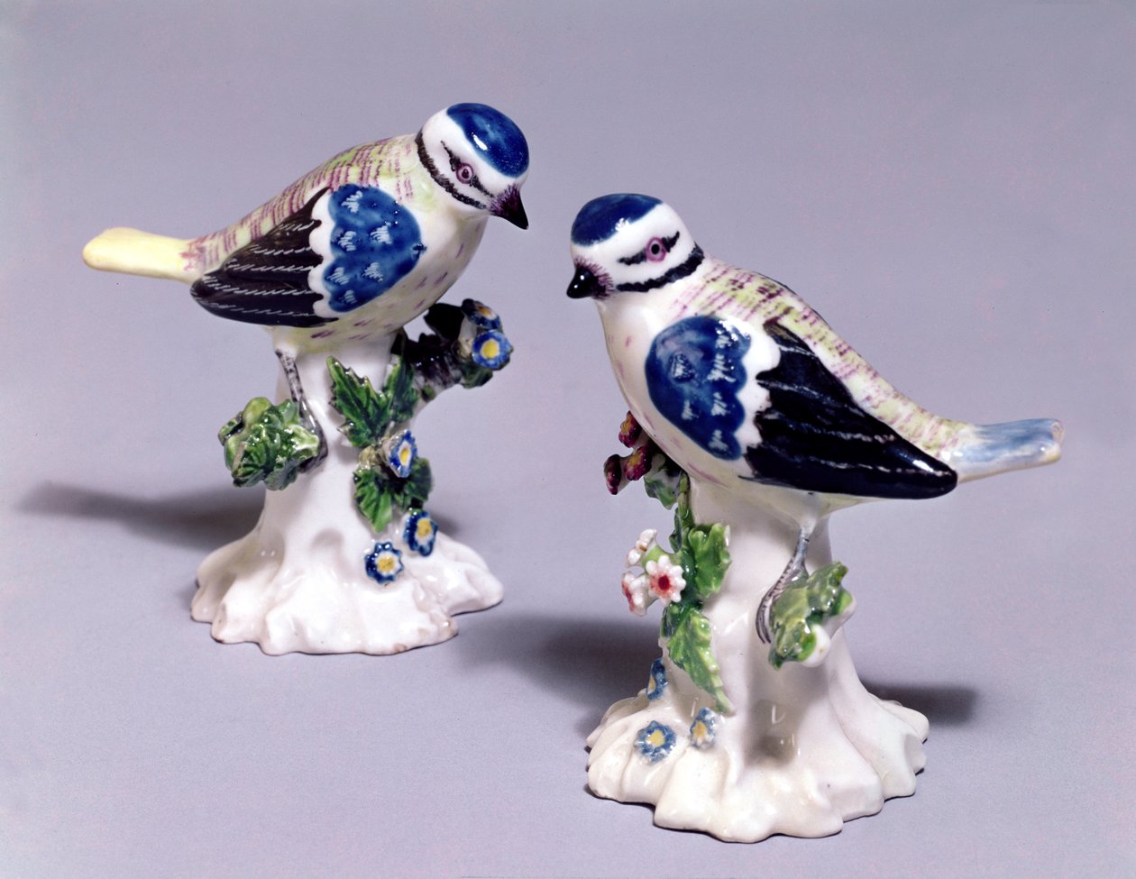 Derby figures of bluetits, c.1760 by English School