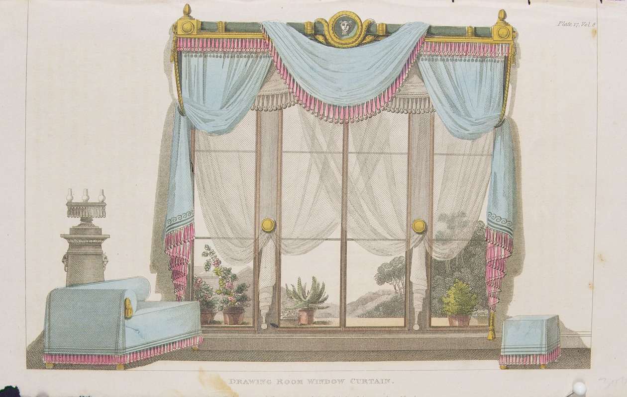 Drawing Room Window Curtain, Plate 43 from Ackermann