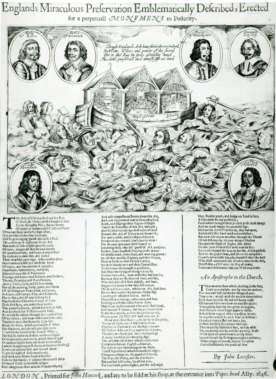 Englands Miraculous Preservation Emblematically Described, Erected for a perpetual Monument to Posterity, 1646 by English School