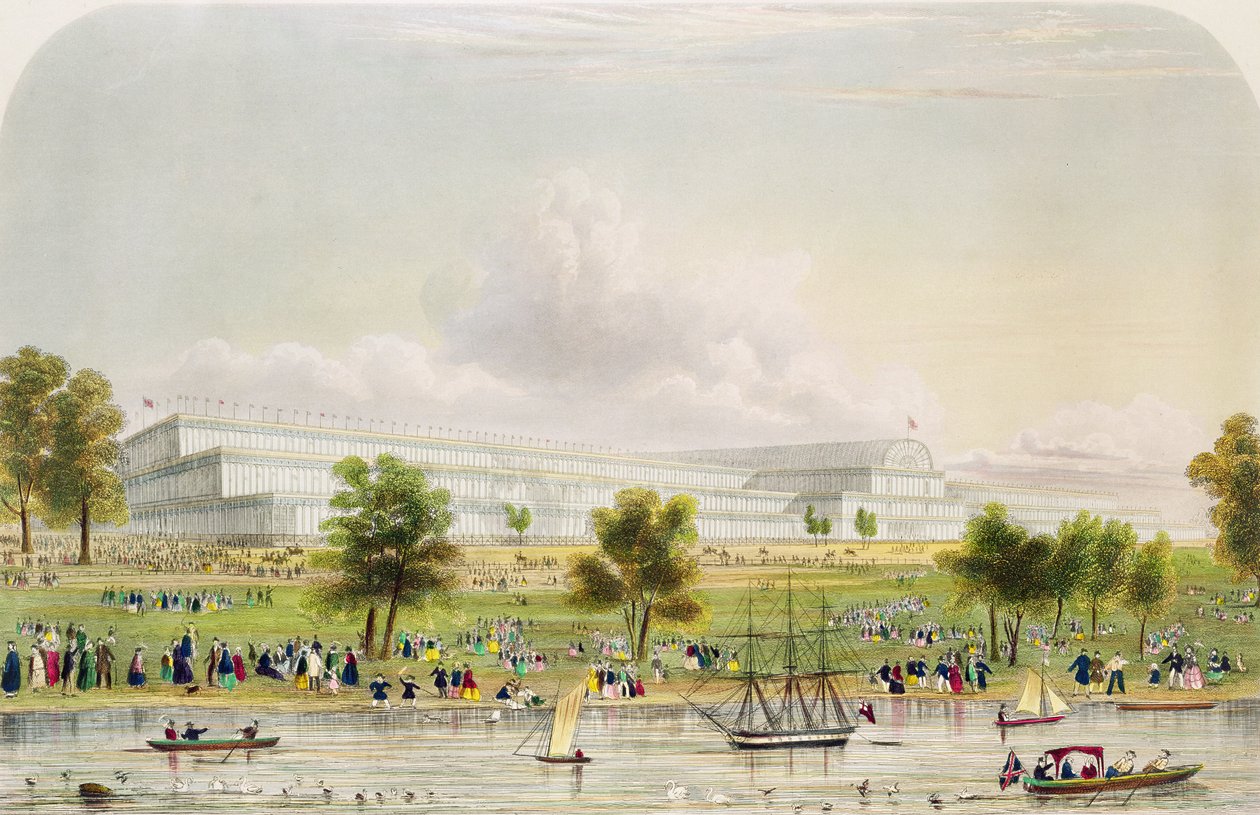 Exterior View of the Great Exhibition of all Nations, from the Serpentine by English School