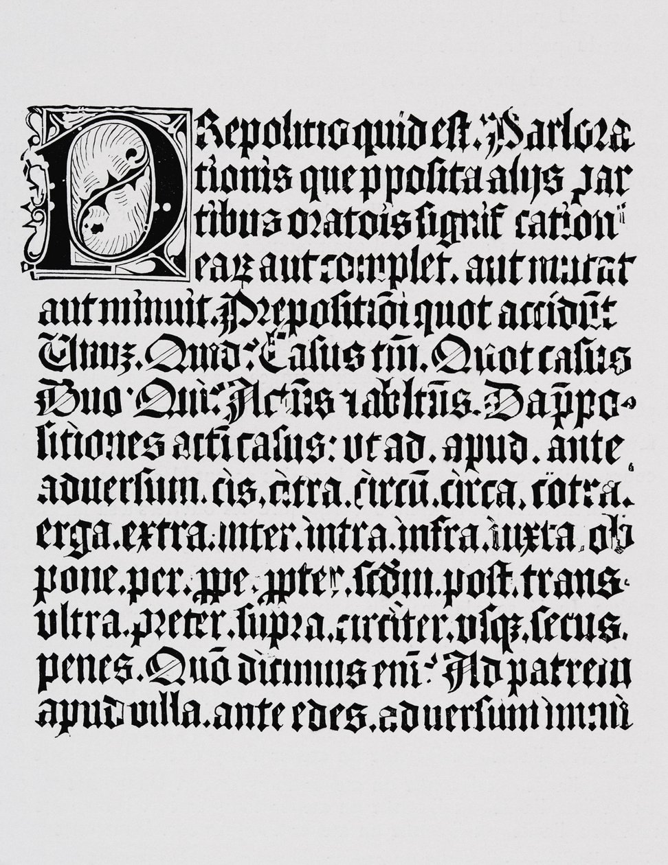Facsimile of a Page of Xylography or Wood Engraving About the Preposition, from a Grammar Book Printed by Johann Fust and Johannes Gutenberg, Mainz, c.1450 by English School