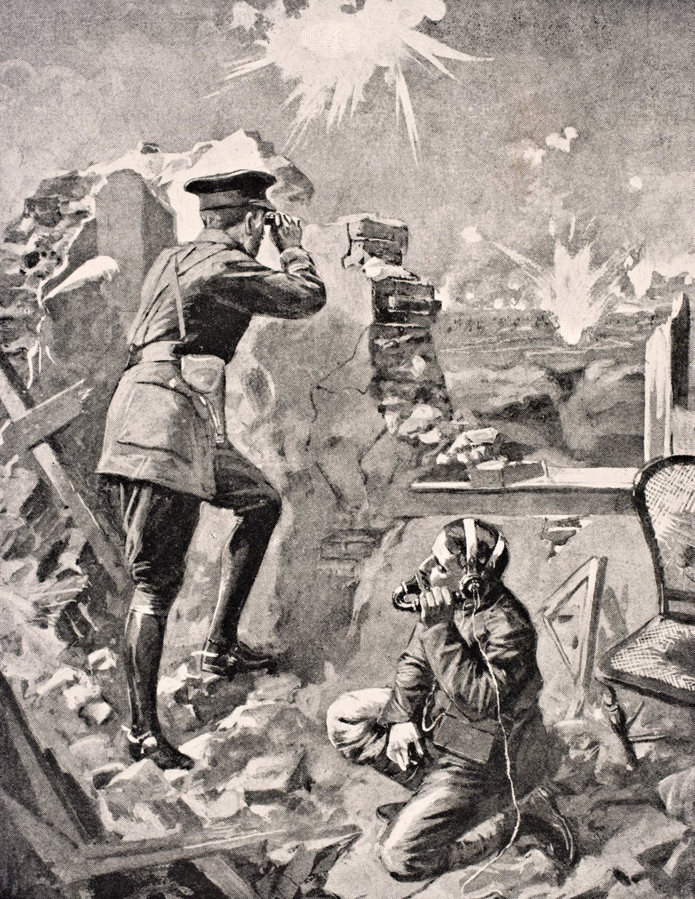 Forward Officer observes effect of creeping artillery barrage, from 
