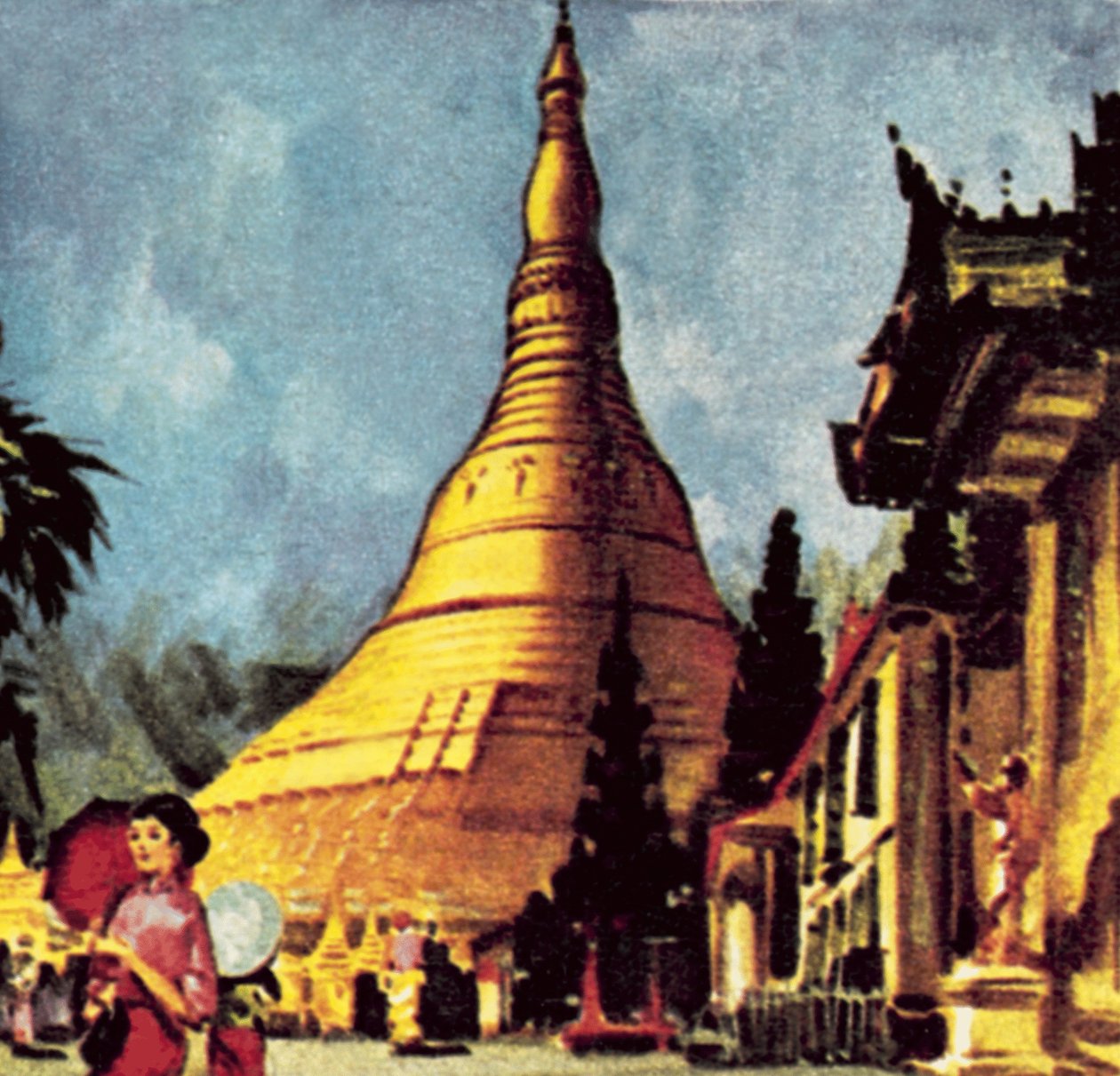 Golden Pagoda in Rangoon by English School