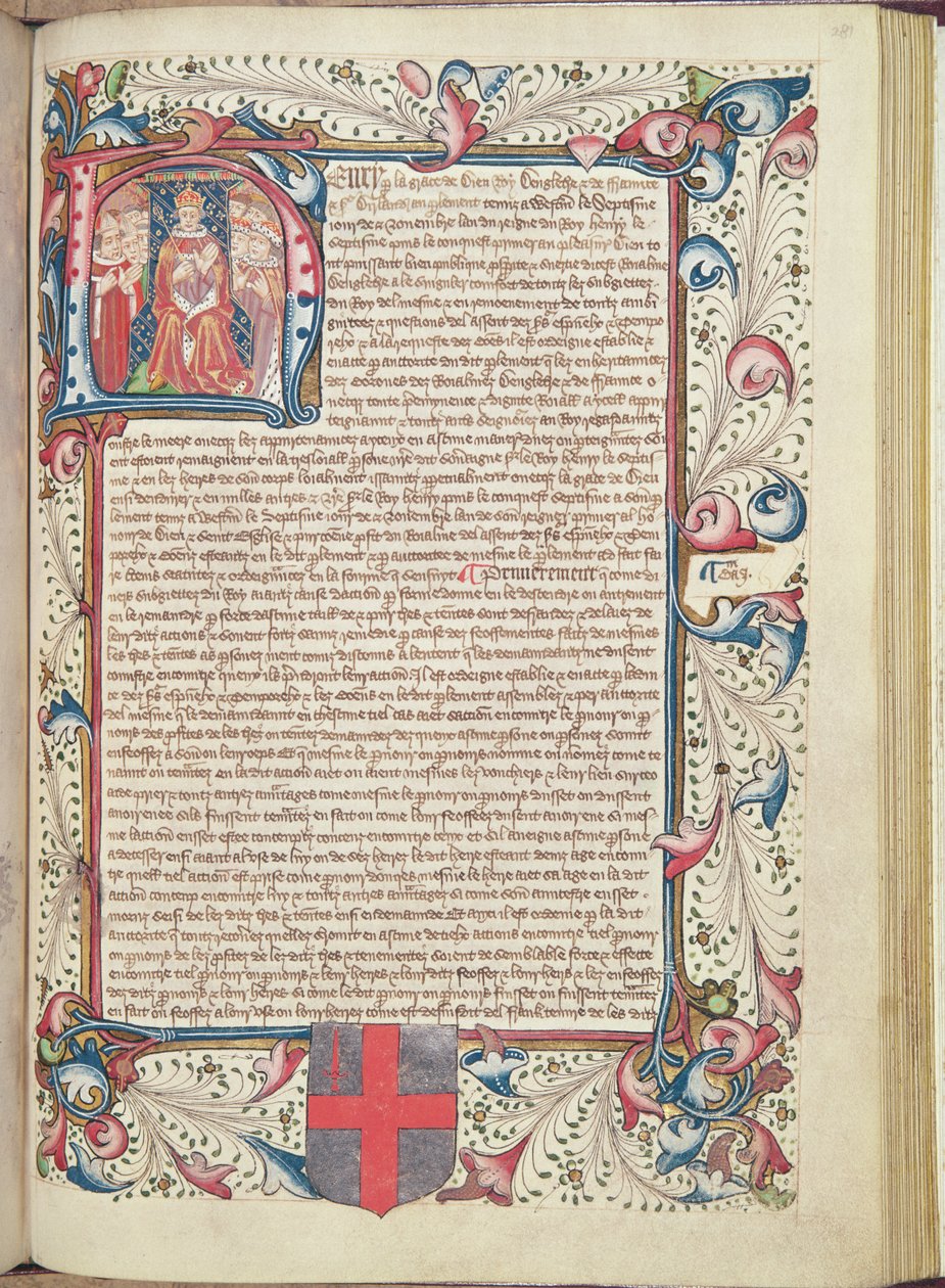 Henry VII depicted within the initial H, Title page from Cartae Antiquae by English School