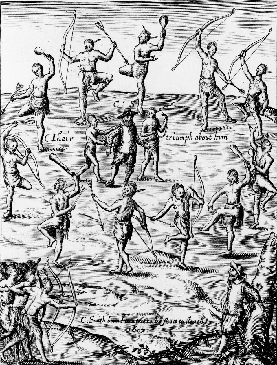 John Smith Being Taken Prisoner and Threatened with Death by the Native Americans of Virginia in 1607 (detail) by English School