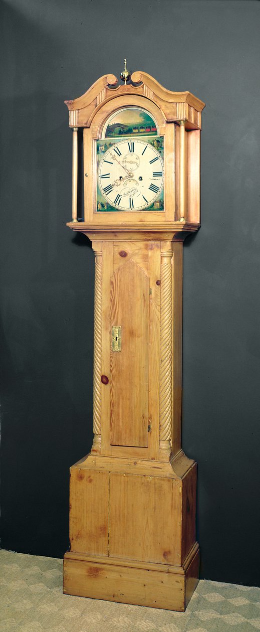 Long-case clock, with enamel painting of a train on the dial, c.1850 by English School