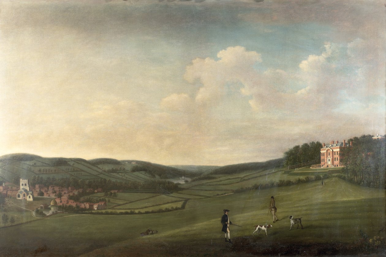 Mansion on a Hill Overlooking a Village by English School