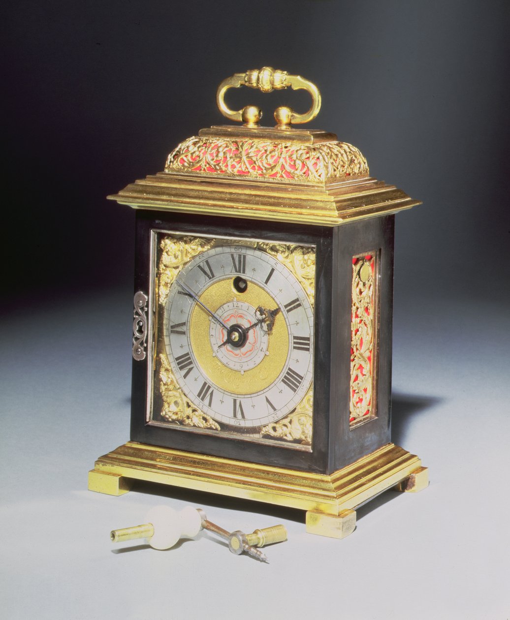Miniature bracket clock with a blued steel and gilt metal case by Thomas Tompion (1639-1713), c.1710 by English School