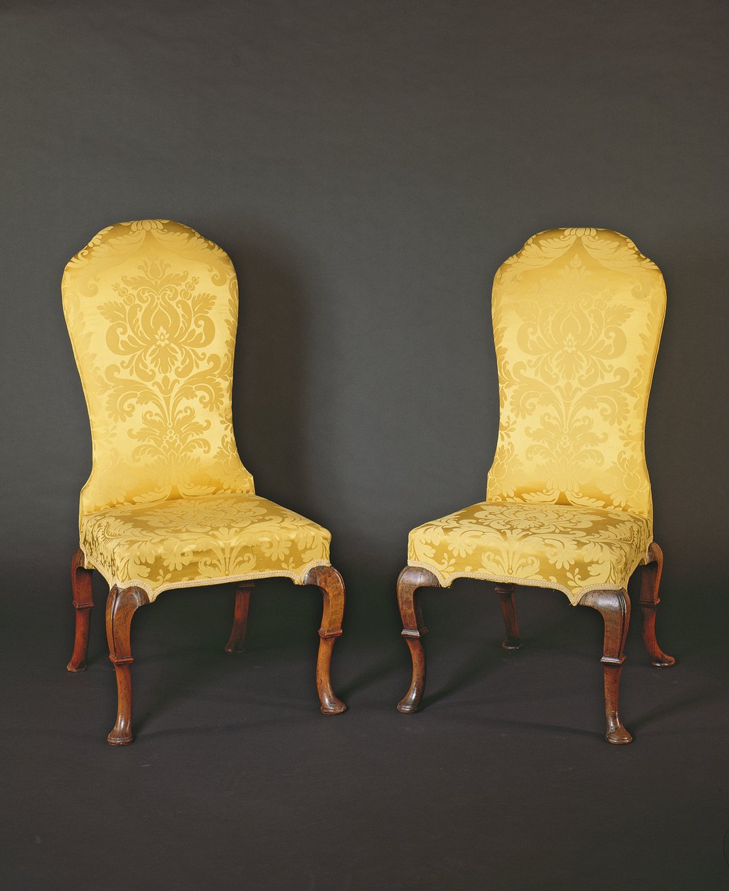 Pair of Queen Anne high-back side chairs by English School