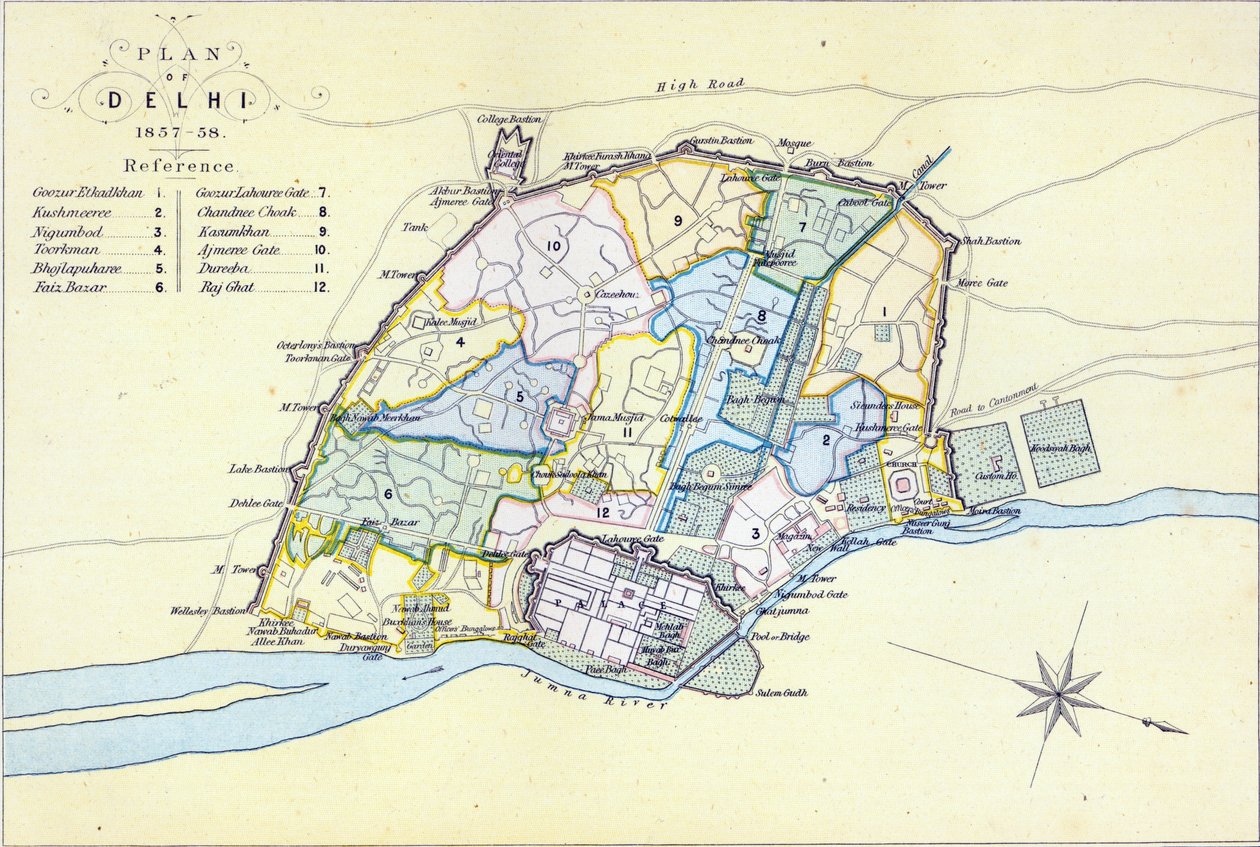 Plan of Delhi 1857-58, Engraved by Guyot and Wood by English School