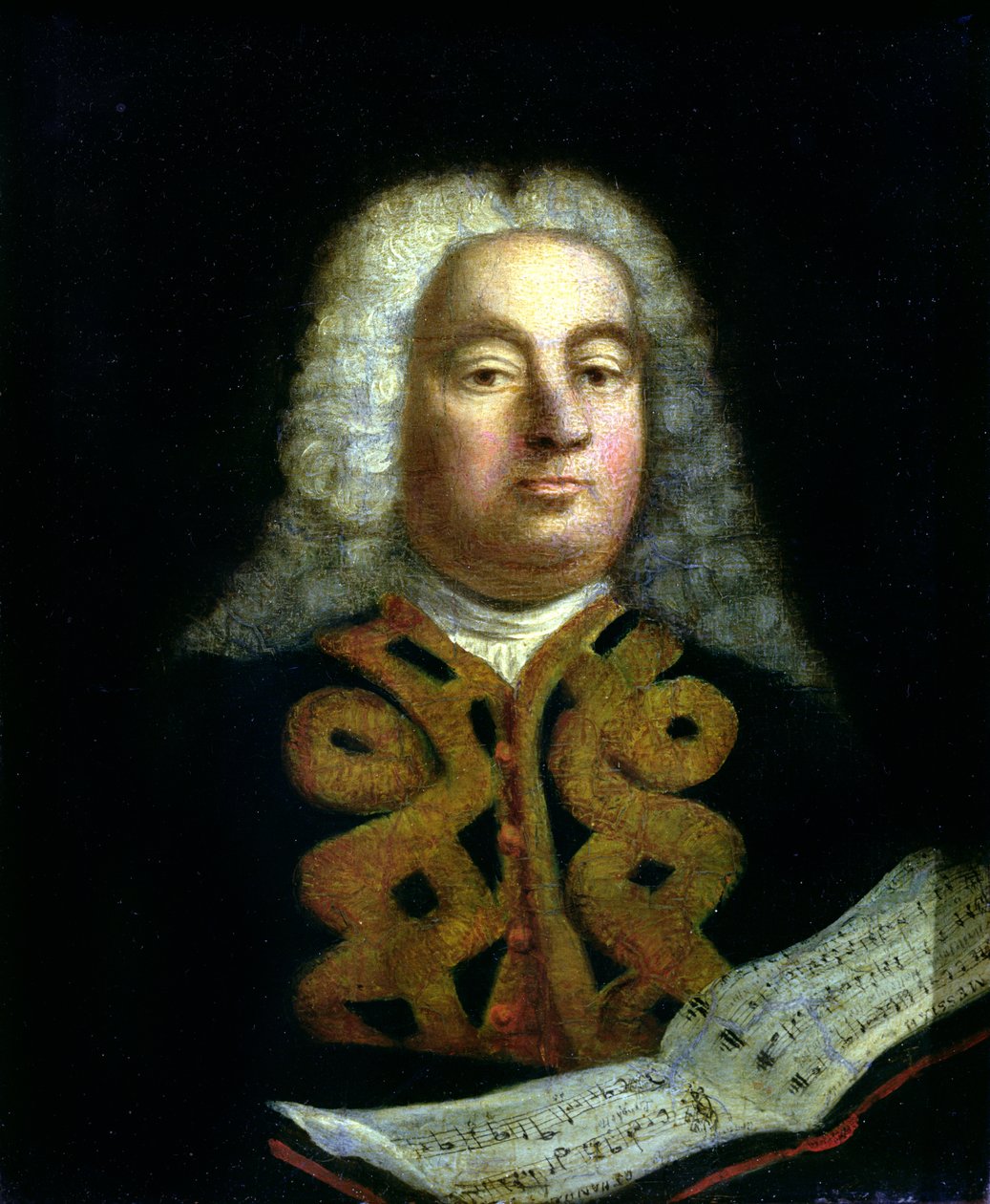 Portrait of George Frederick Handel (1685-1759) with a copy of the Messiah, c.1749 by English School