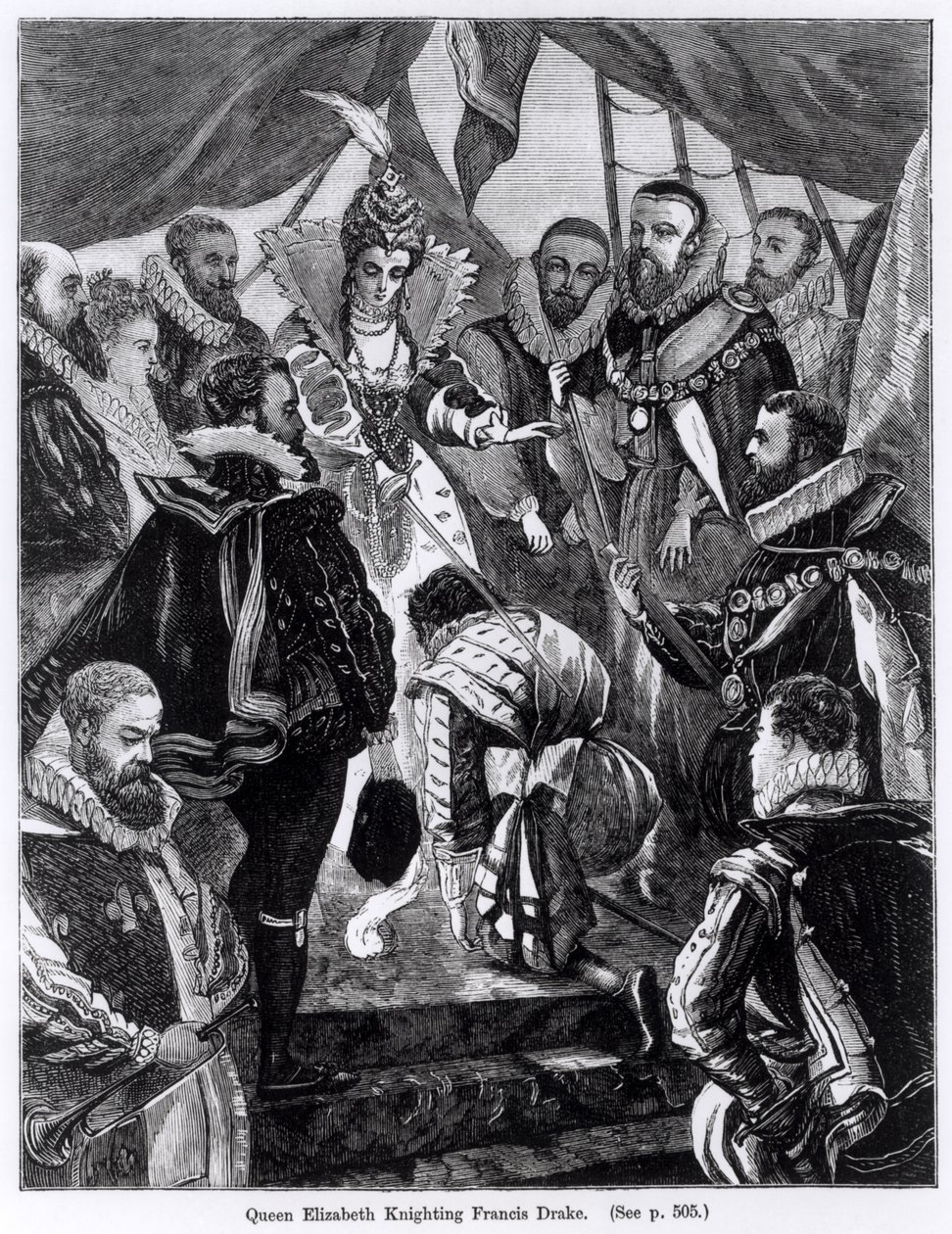 Queen Elizabeth I Knighting Francis Drake in 1581 by English School