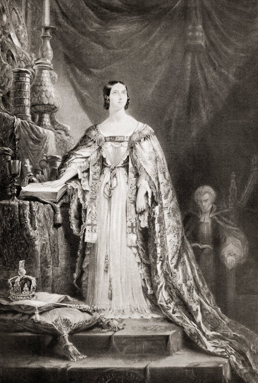 Queen Victoria taking the coronation oath by English School