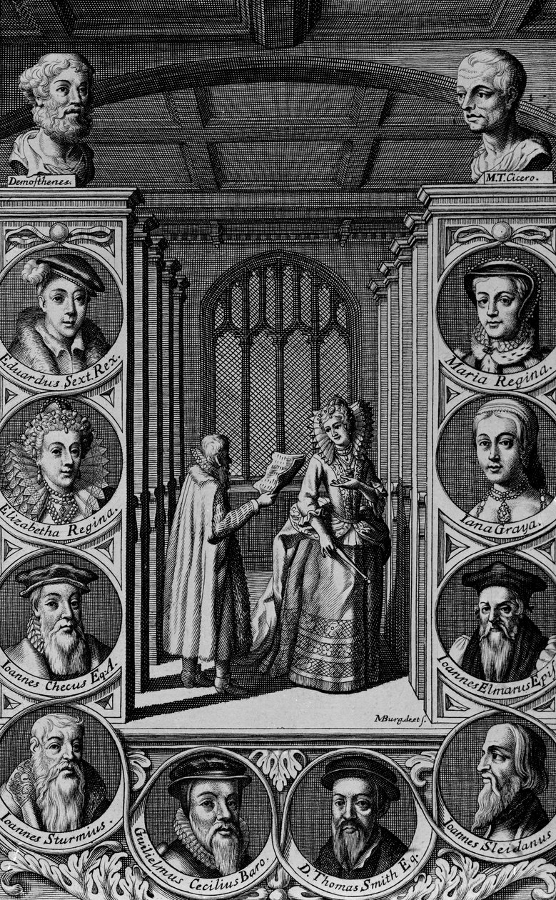 Reading a letter to Queen Elizabeth I by English School