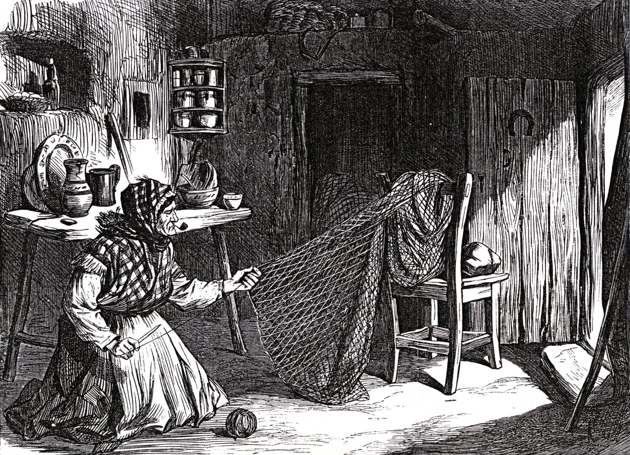 Sketches from Ireland: Woman Making Nets in the Claddagh, Galway by English School
