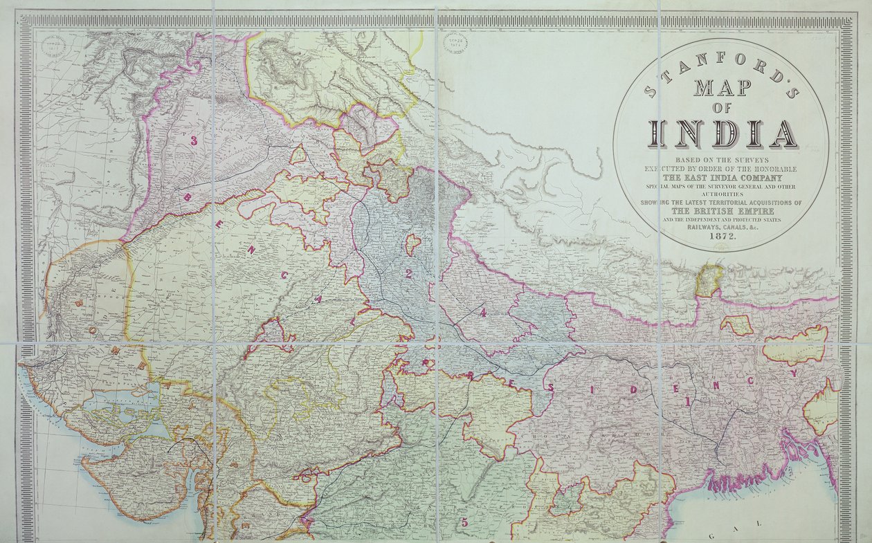 Stanfords Map of India, 1872 by English School