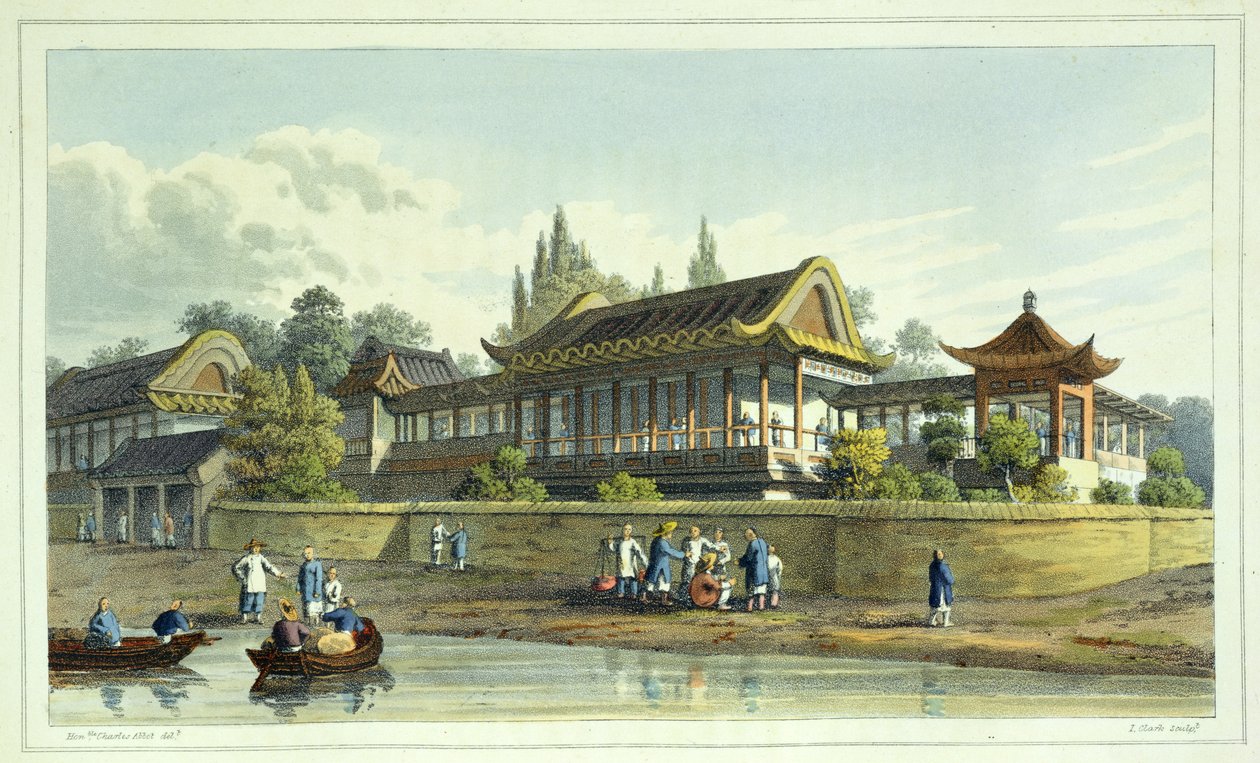 Summer Palace of the Emperor, Opposite the City of Tien-Sing, Plate 2 from Journal of the Proceedings of the Late Embassy to China, Engraved by J. Clark by English School