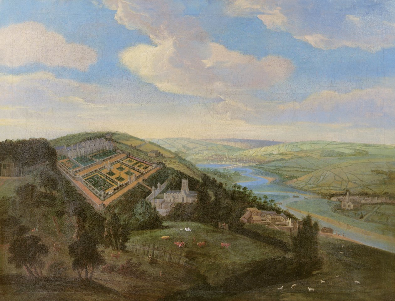 Tawstock Court in Devon, with a view of Barnstable in the distance, c.1740 by English School
