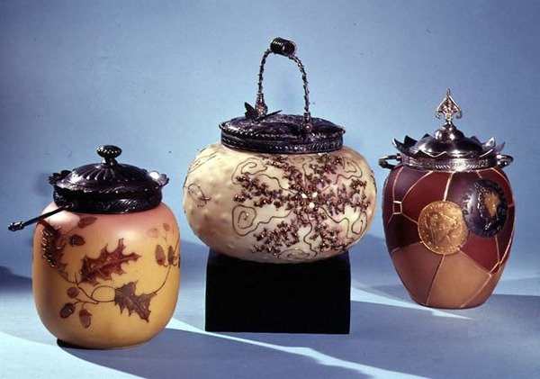 Three cracker jars with enamelled and gilt decoration, 1888-95 by English School