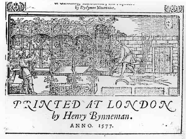Titlepage from a Book on Gardening by Dydymus Mountaine, pub. in 1577 by English School