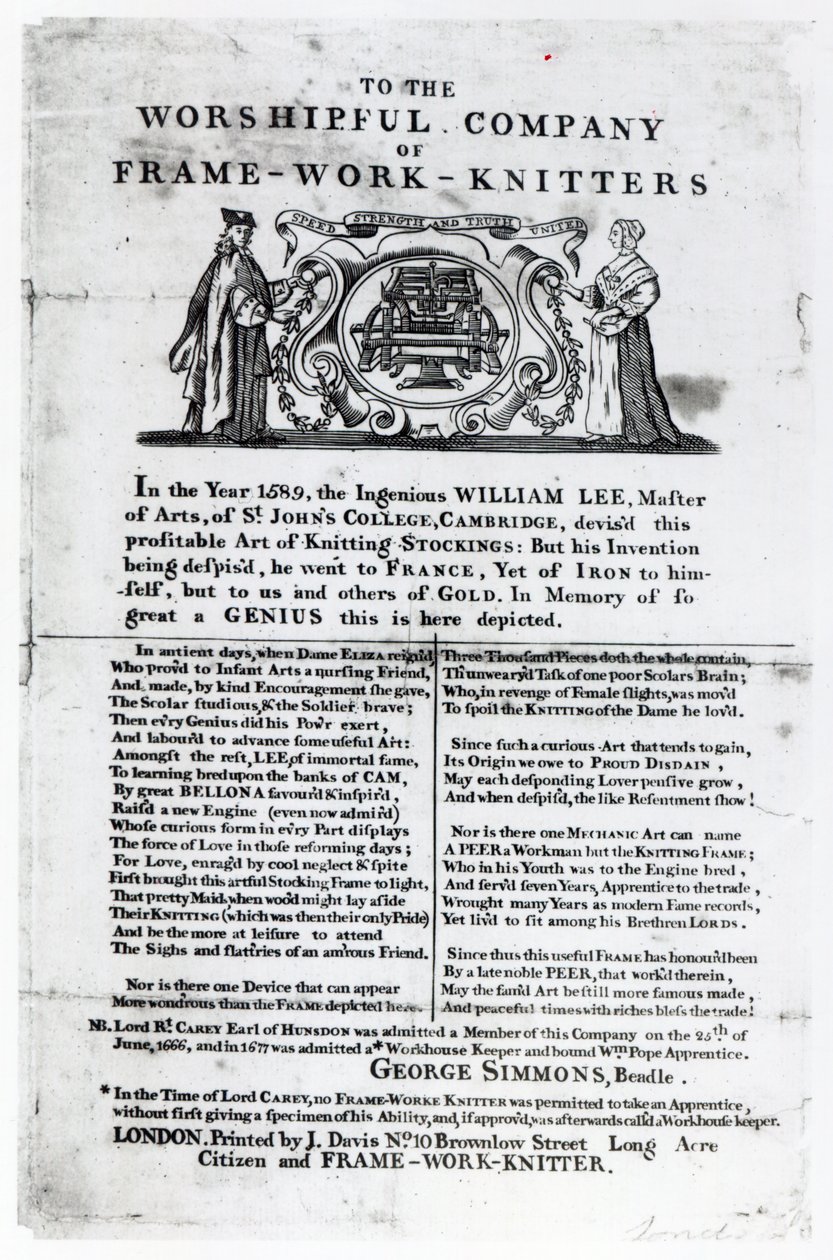 To the Worshipful Company of Frame-Work-Knitters by English School