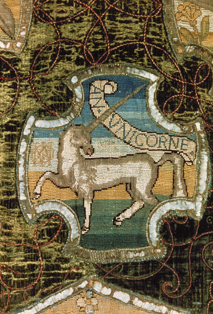 Unicorn, from the Oxburgh Hanging, made by Mary Queen of Scots and Elizabeth Talbot, Countess of Shrewsbury, c.1570 by English School