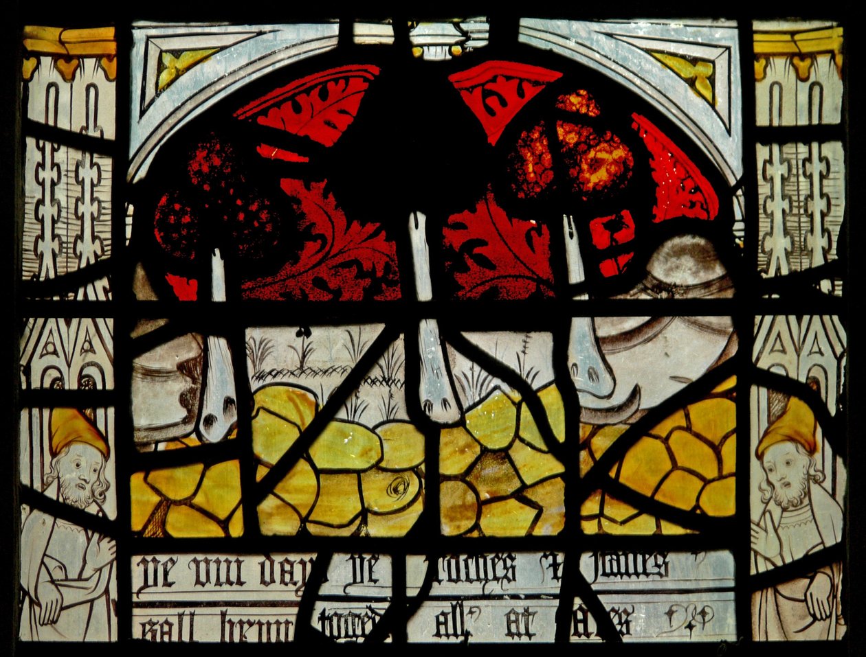 Window N3 depicting the Last Fifteen Days of the World: the earth swallows up rocks by English School