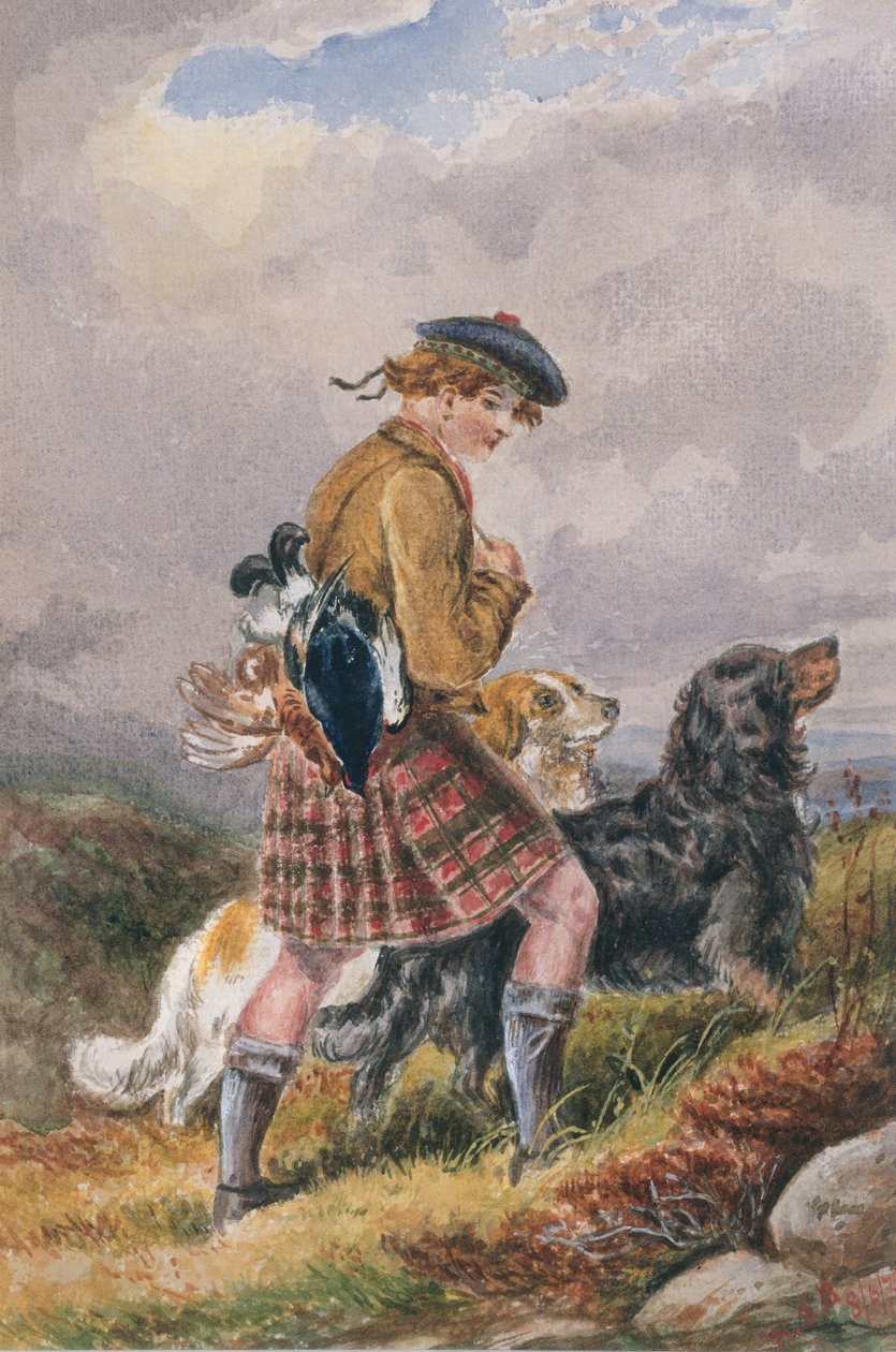 Young Scottish Gamekeeper with Dead Game, c.1865 by English School