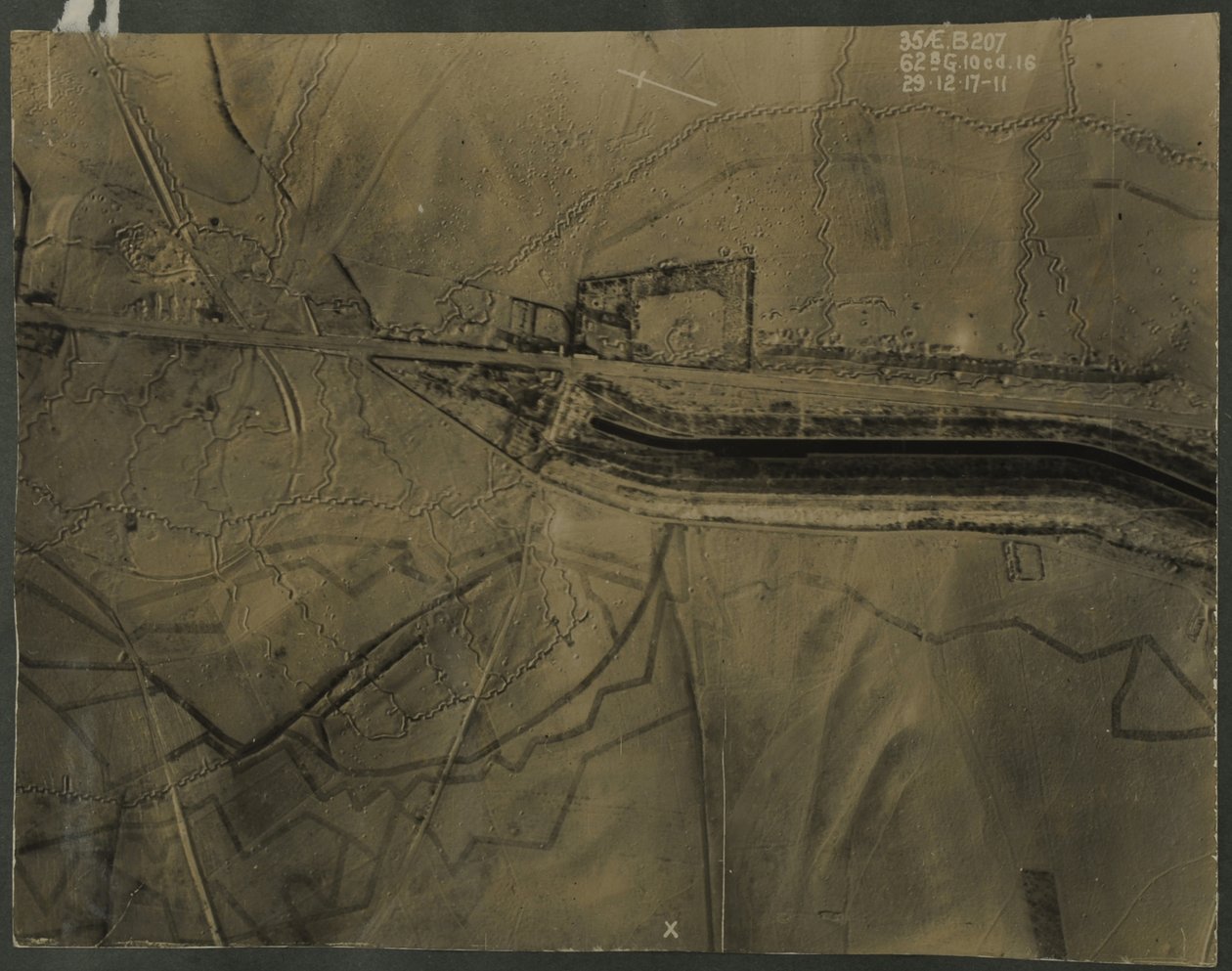 Aerial photograph with WWI trenches, 1917 by English Photographer