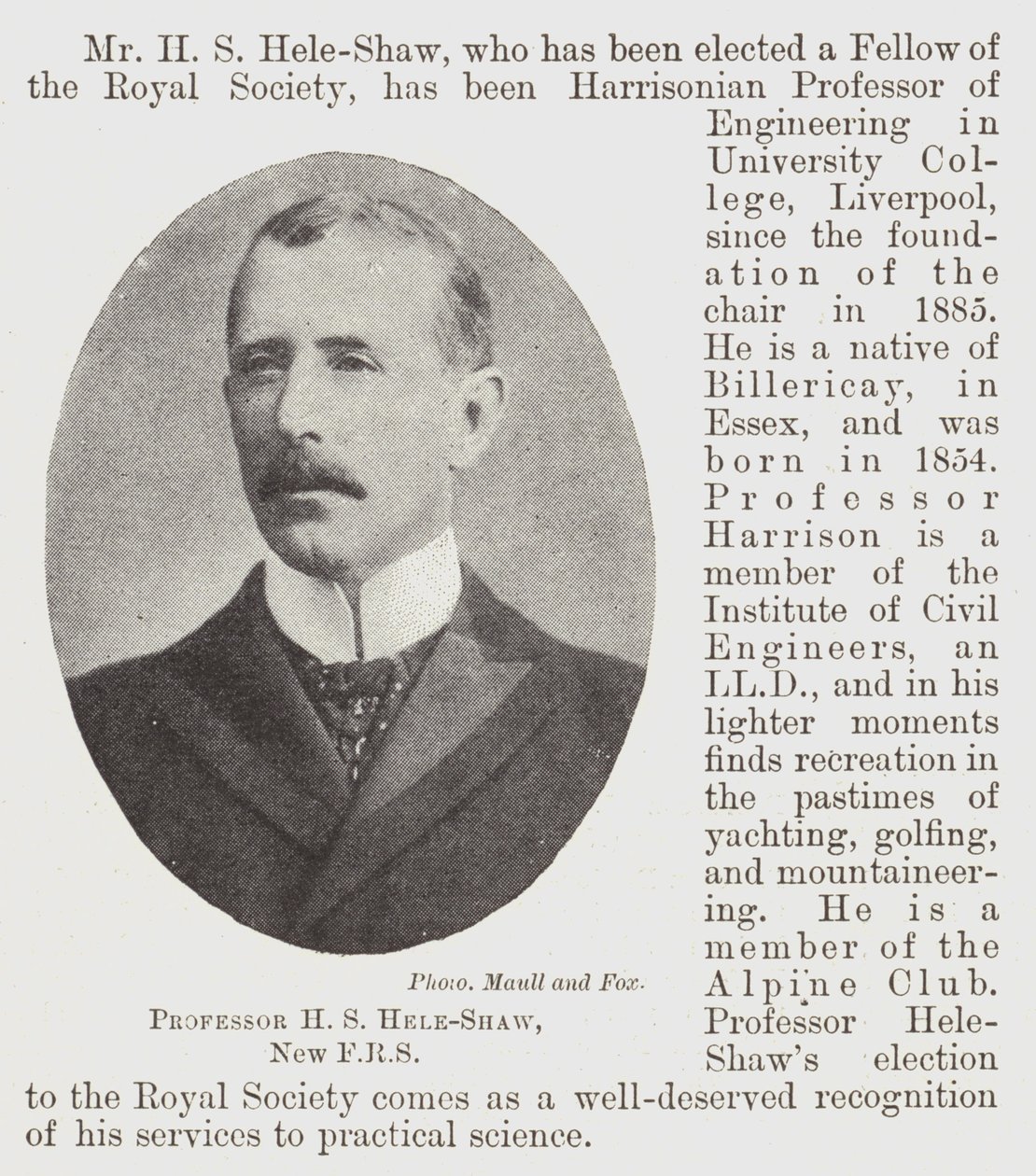 Professor H. S. Hele-Shaw, New FRS by English Photographer