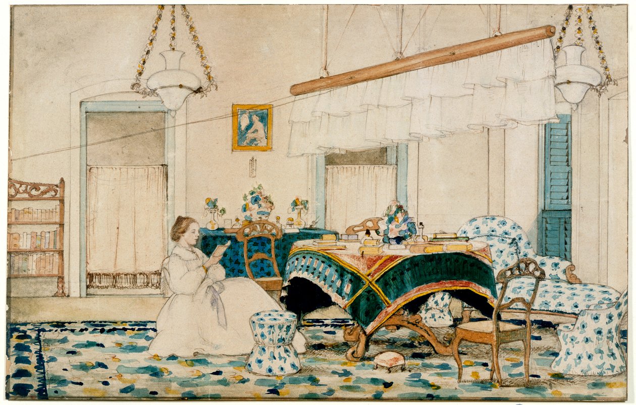 A Woman Reading under a Punkah by English School