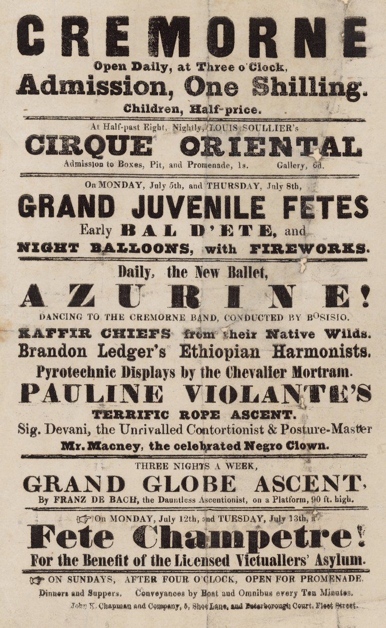 Advert for Cremorne Gardens, London by English School