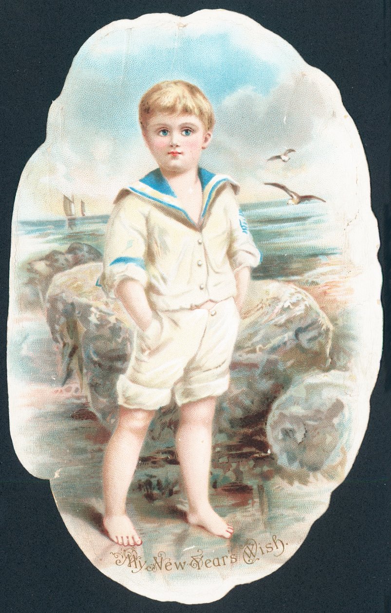 Boy Paddling in Sea by English School