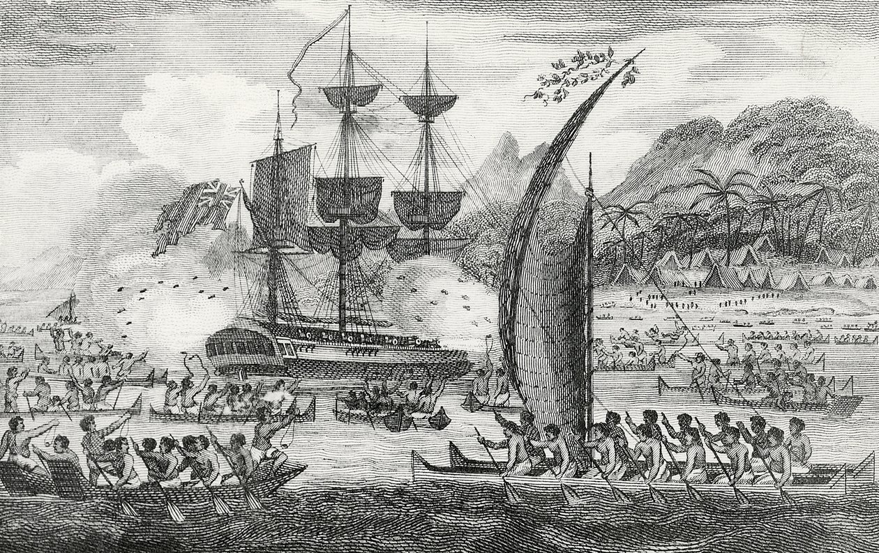 Captain Wallis Attacked by the Indians by English School