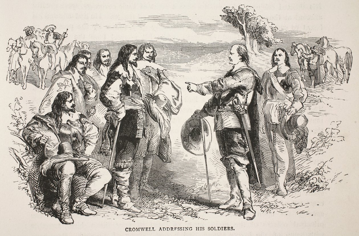Cromwell addressing his soldiers by English School