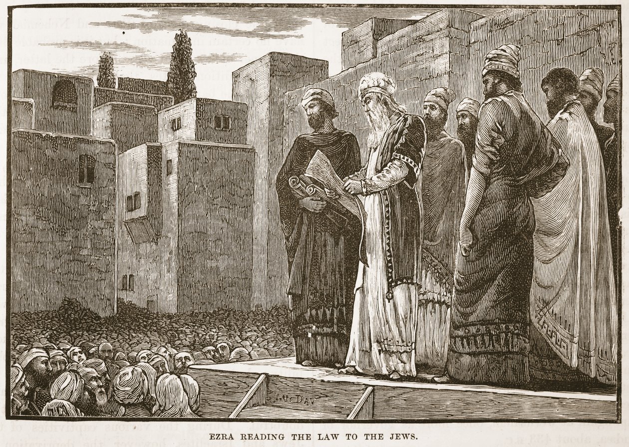 Ezra Reading the Law to the Jews by English School