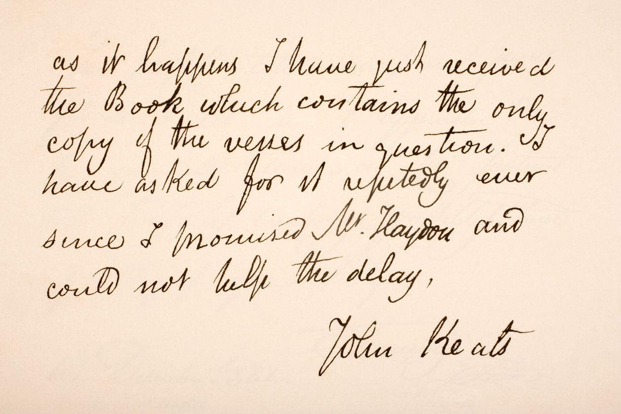 Handwriting and Signature of John Keats by English School