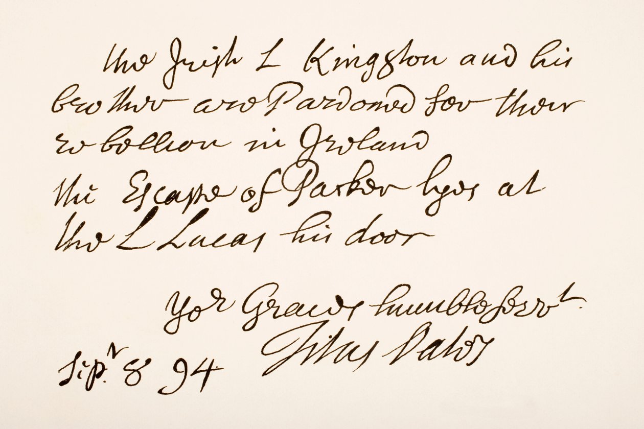 Handwriting and signature of Titus Oates, 1694 by English School