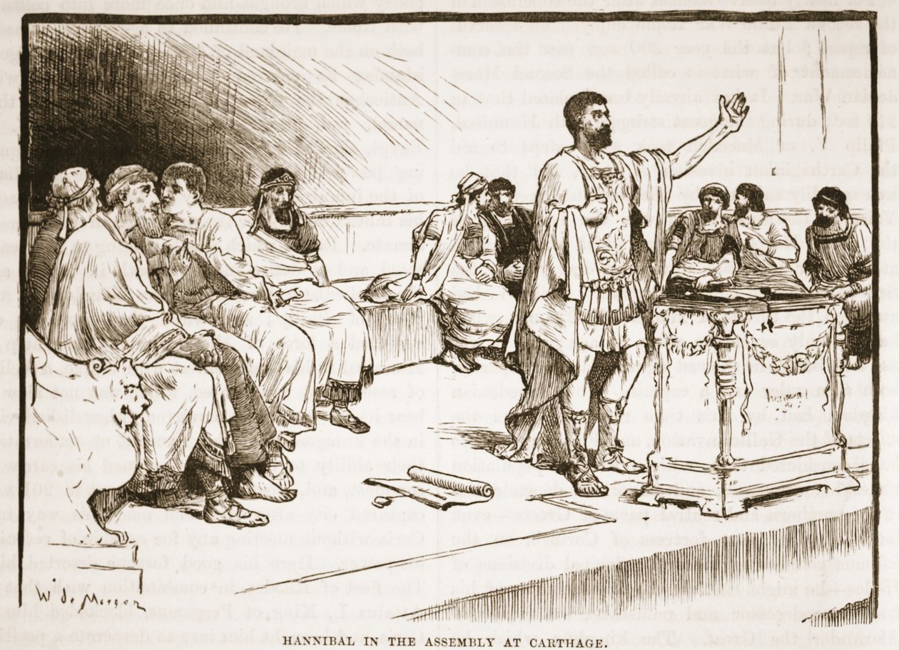 Hannibal in the Assembly in Carthage by English School