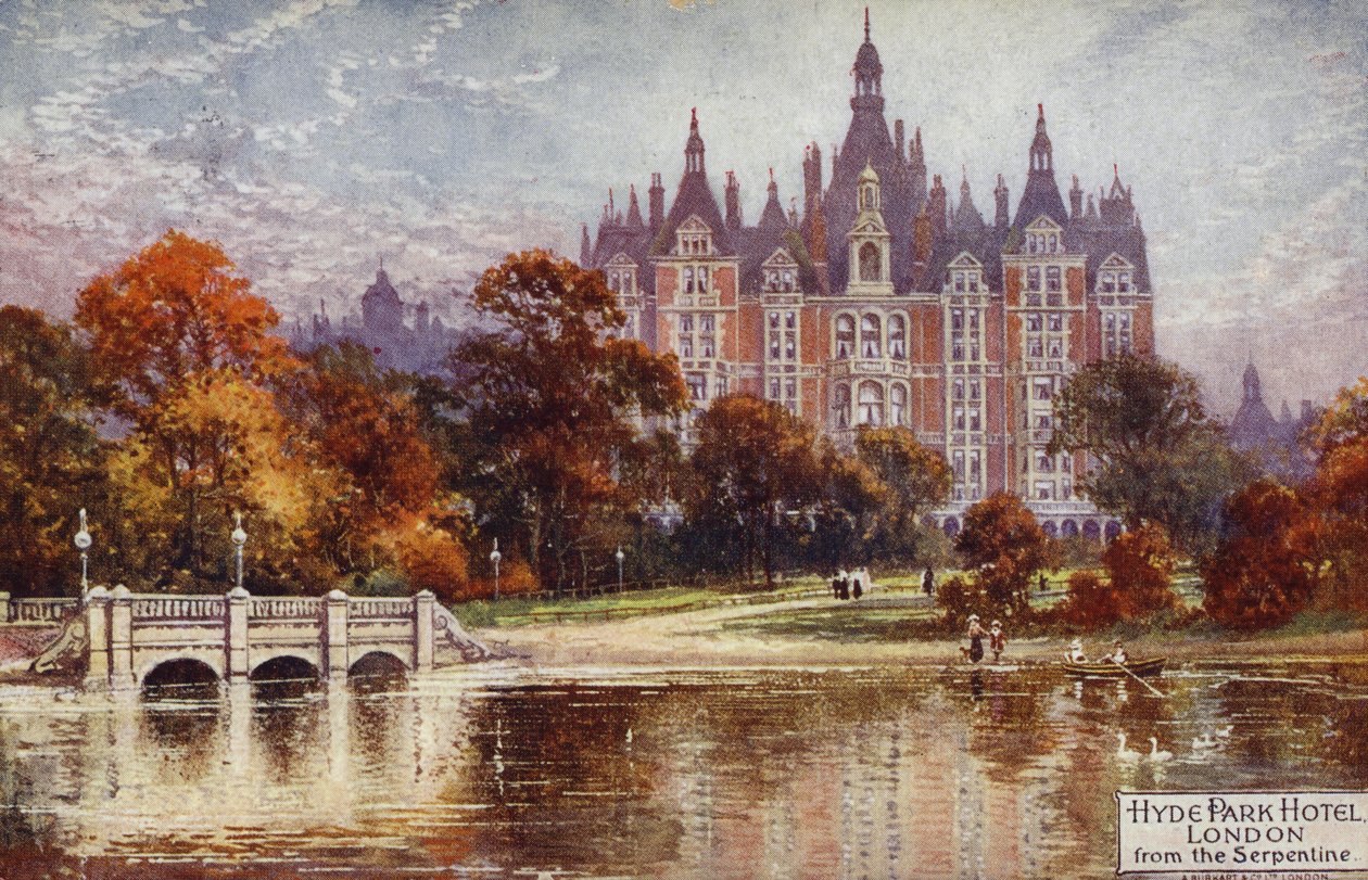 Hyde Park Hotel, London, from the Serpentine by English School