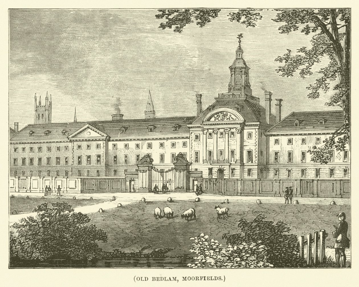 Old Bedlam, Moorfields (engraving) by English School